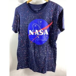 Buzz Aldrin Nasa Navy Blue Stars Speckled Galaxy Logo T-SHIRT Boy's XL 36"